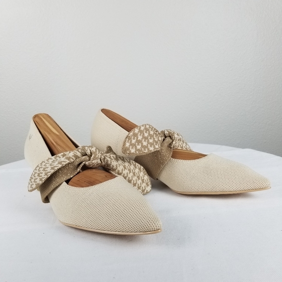 Vivaia Aurora Cream Pointed Toe Bow Houndstooth Mary Jane Block Heels Size 7.5 - Picture 5 of 12